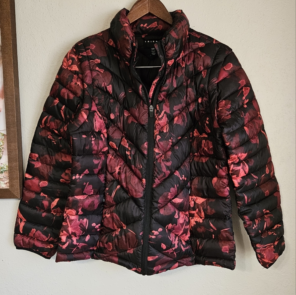 Tribal Detachable Sleeve Puffer Dark Floral Vest Jacket Coat M